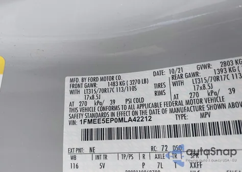 2021 Ford Bronco First Edition z USA, uszkodzony, nr VIN 1FMEE5EP0MLA42212